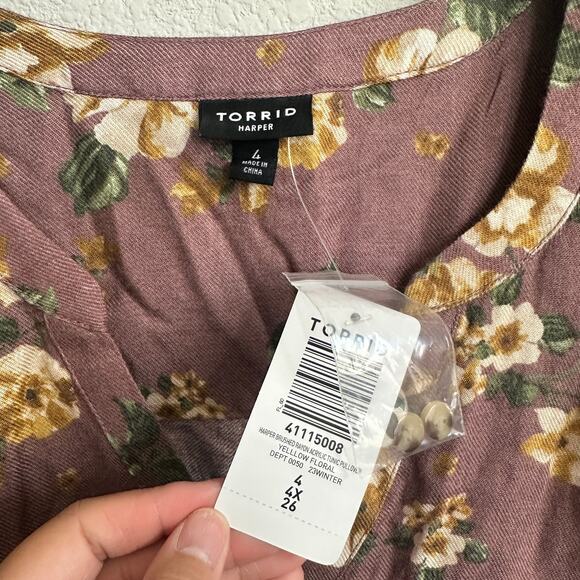 Torrid Tunic 4X Plus Blouse Harper Floral Popover Cottage V Neck Casual NWT - Picture 4 of 9